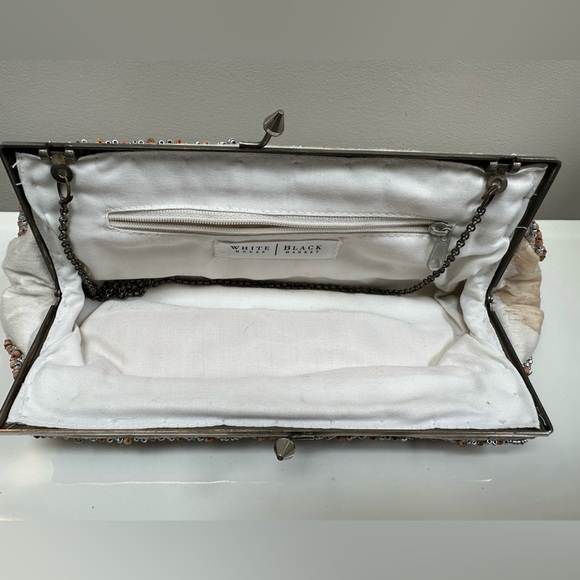 Beautiful WHITE HOUSE BLACK MARKET clutch with silver and neutral beading detail - Picture 2 of 6